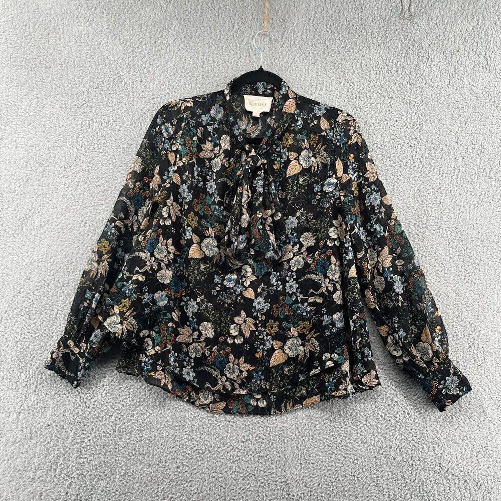 Moon River Tie Neck Floral Chiffon Blouse